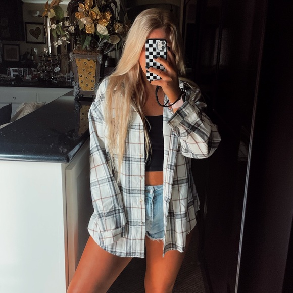 Tops - White black and brown flannnel